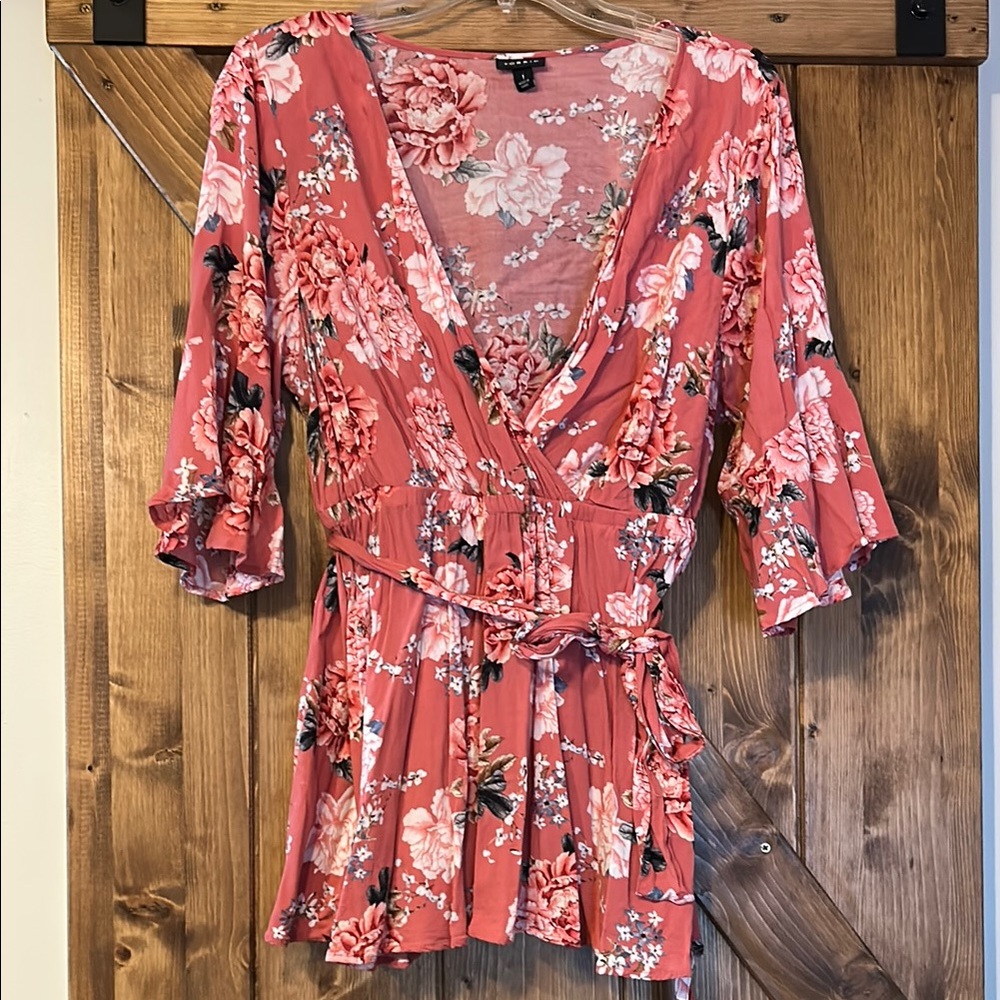 Torrid Floral Wrap Blouse -Pink